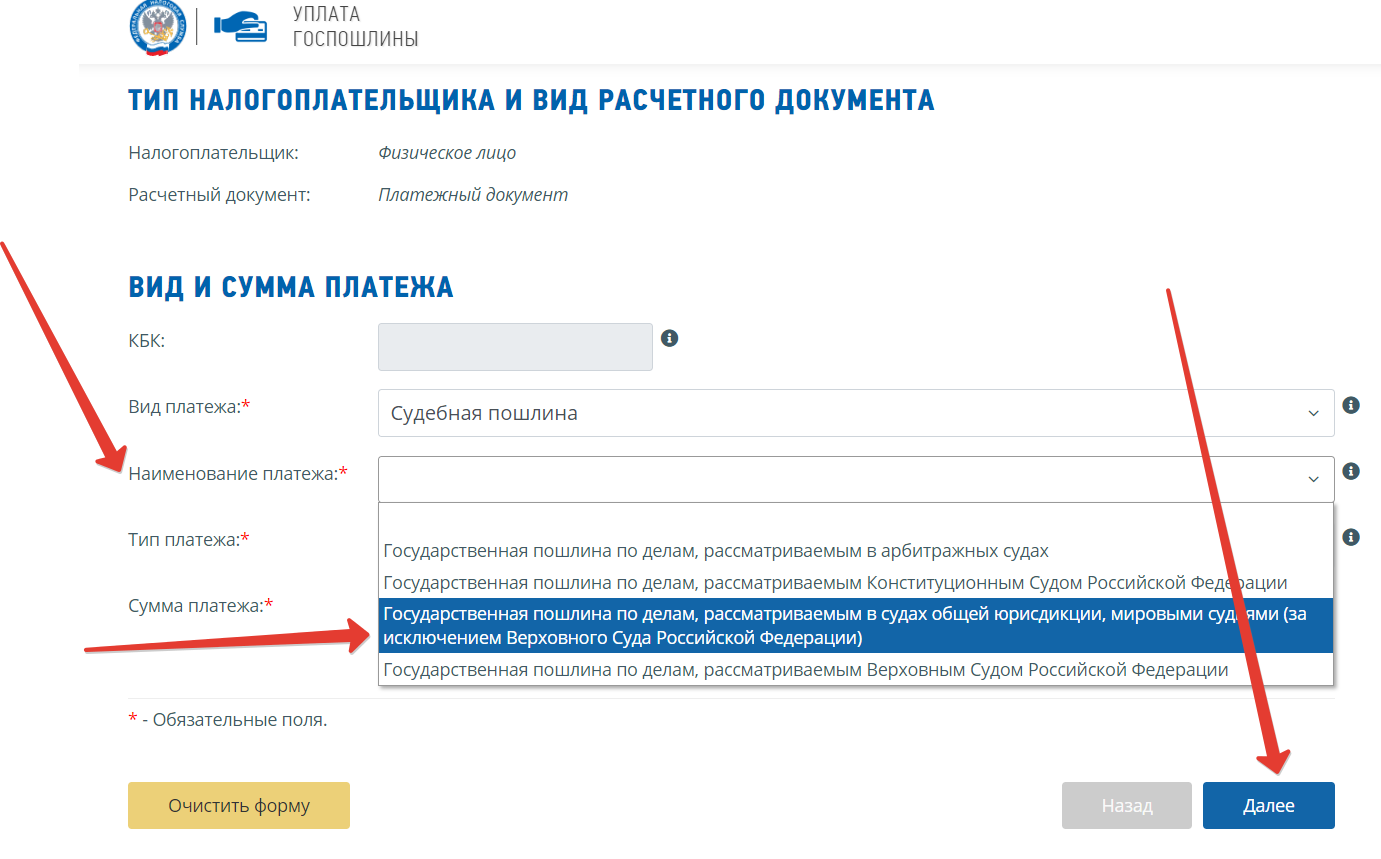 Заполнение квитанции об оплате судебного сбора - гос пошлины в суды ДНР